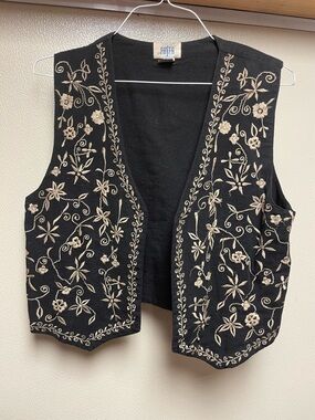 Vintage boho PASTA Black Embroidered Floral Vest